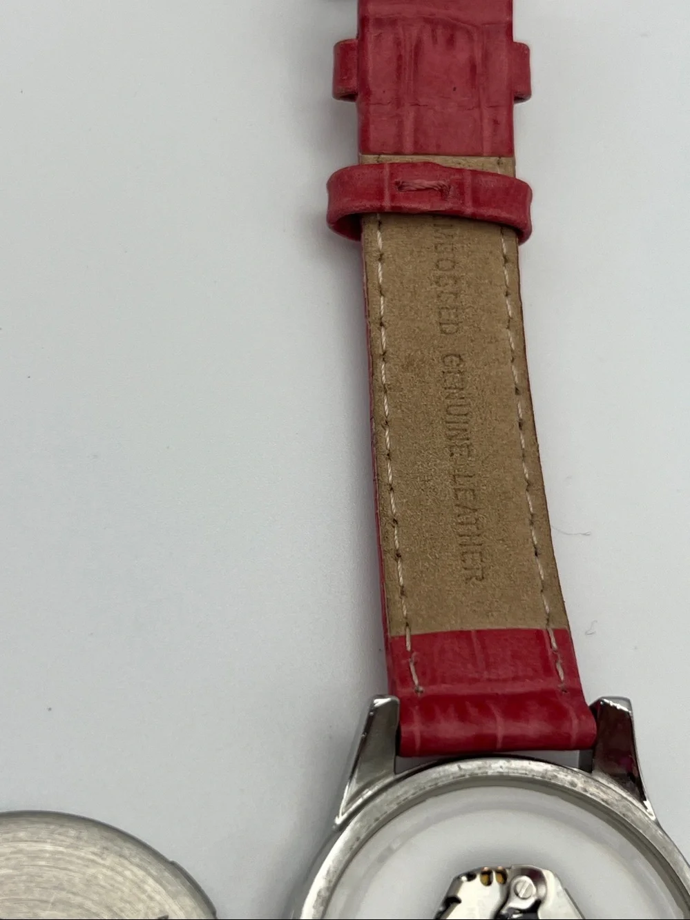 Timex Silver Dial Watch with Pink Leather Strap